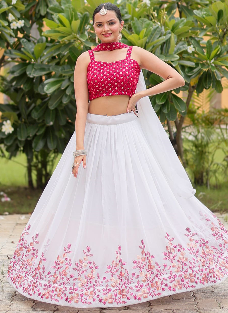 Buy Georgette Pink Festival Wear Embroidery Work Lehenga Choli Online